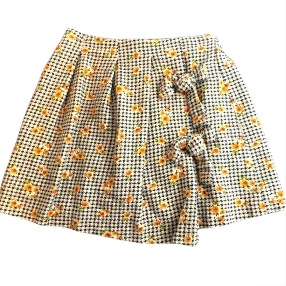 EC ZARA GIRLS PLEATED HOUNDSTOOTH FLORAL SKIRT SZ. 10.
